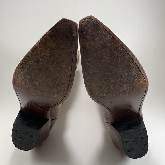 Justin Cowboy Damiana Boots L4337 Leather Snip Toe Size 6.5 B Tan Brown 2 Tone - Picture 7 of 10